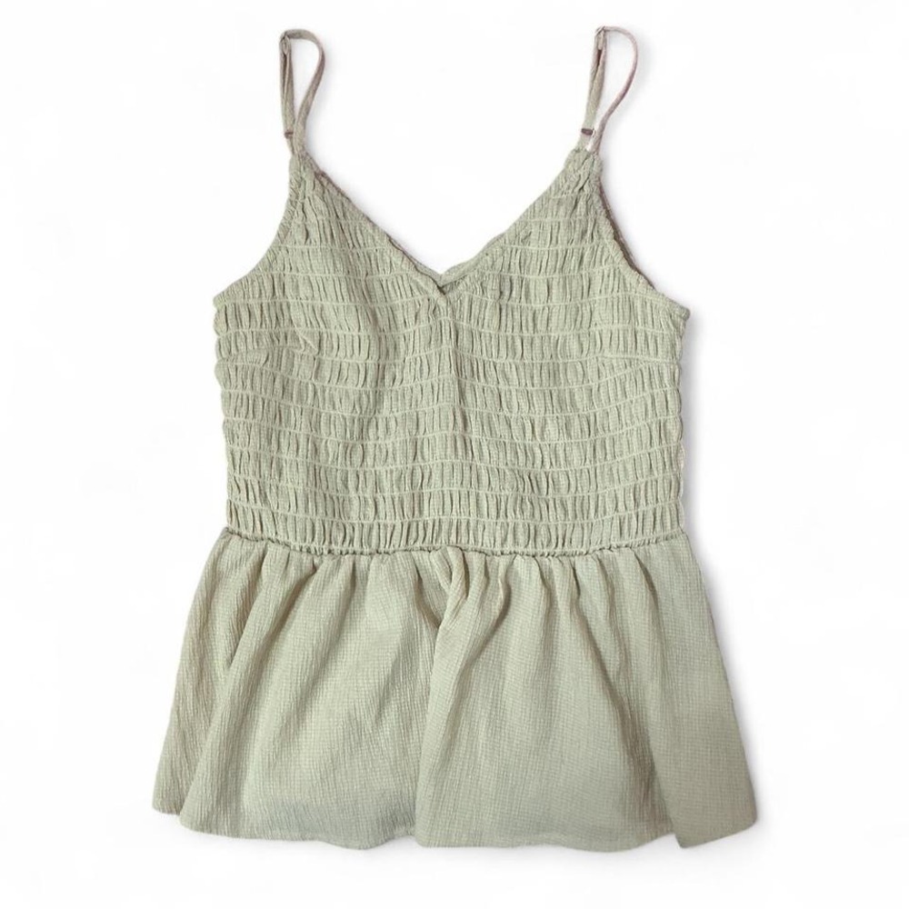 Wishlist Apparel Smocked Peplum Tank‎ Top Sleeveless Beige Casual Blouse